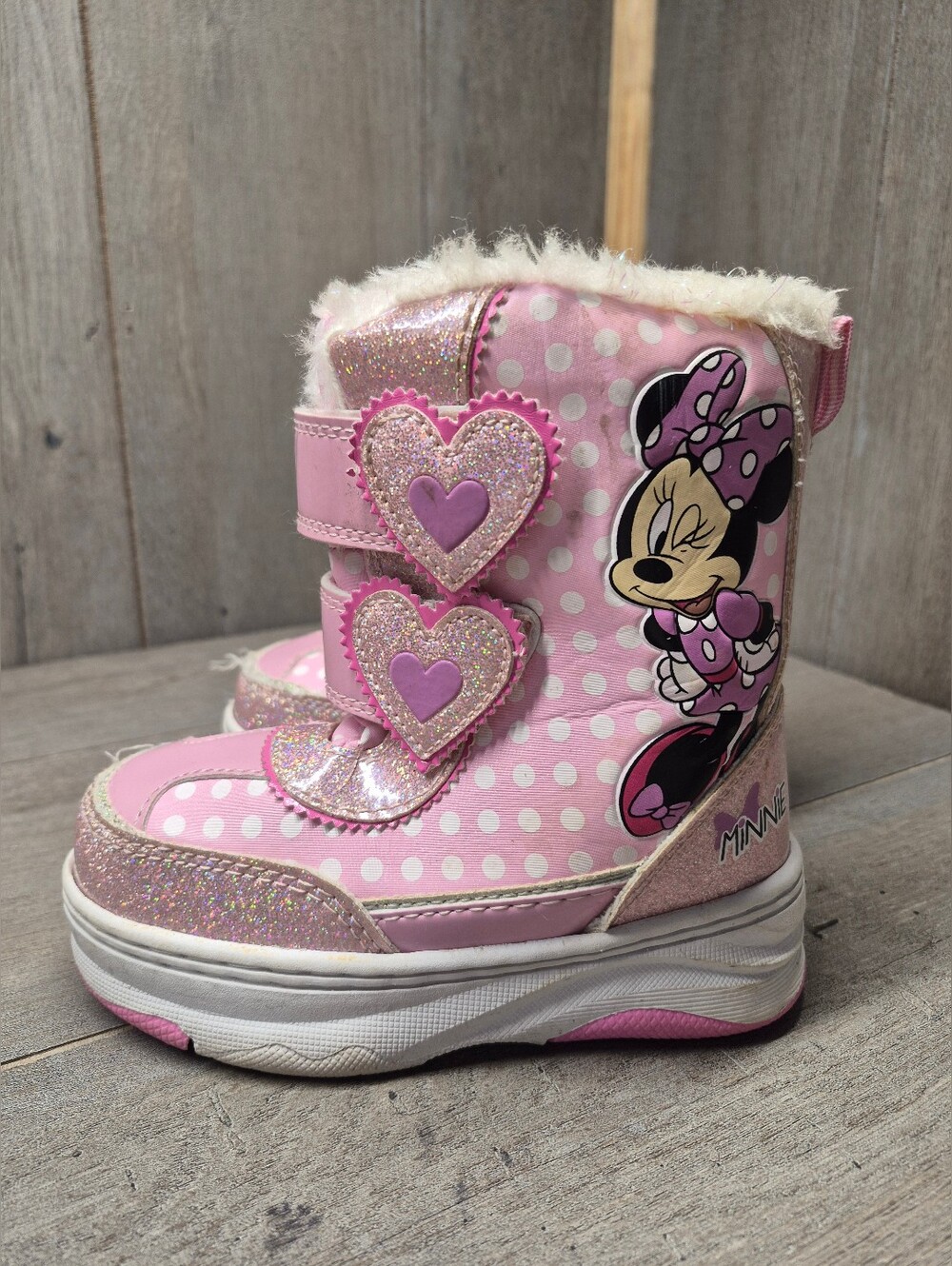 Disney Minnie Mouse Toddler Girls' Pink Snow Winter Boots (Girls Size 9)
